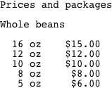 Prices and packages